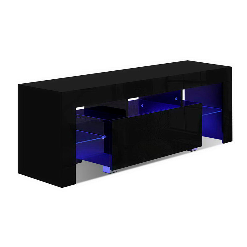 TV Cabinet Entertainment Unit Stand RGB LED Gloss Furniture 130cm Black