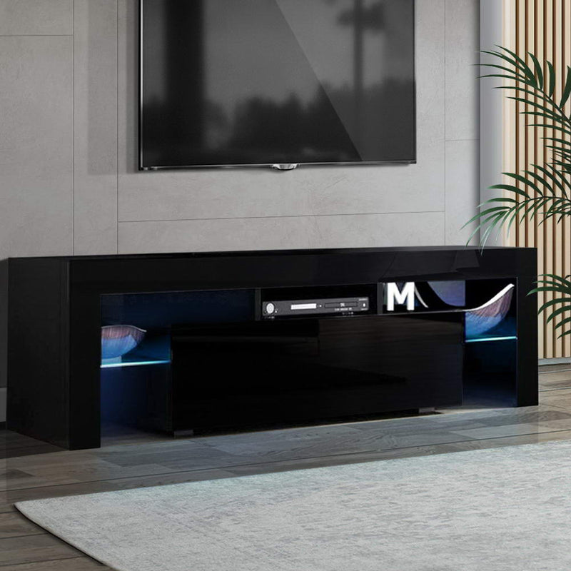 TV Cabinet Entertainment Unit Stand RGB LED Gloss Furniture 130cm Black