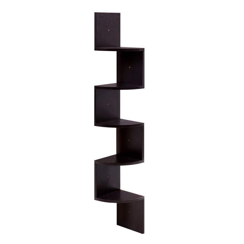 5 Tier Corner Wall Floating Shelf Mount Display Bookshelf Rack Brown