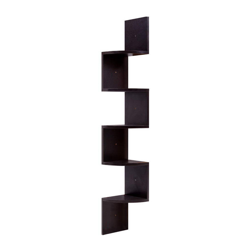 5 Tier Corner Wall Floating Shelf Mount Display Bookshelf Rack Brown