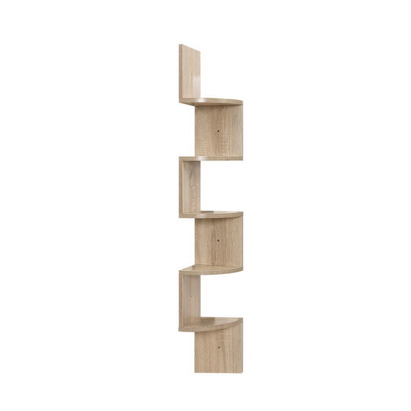 5 Tier Corner Wall Floating Shelf Mount Display Bookshelf Rack Oak