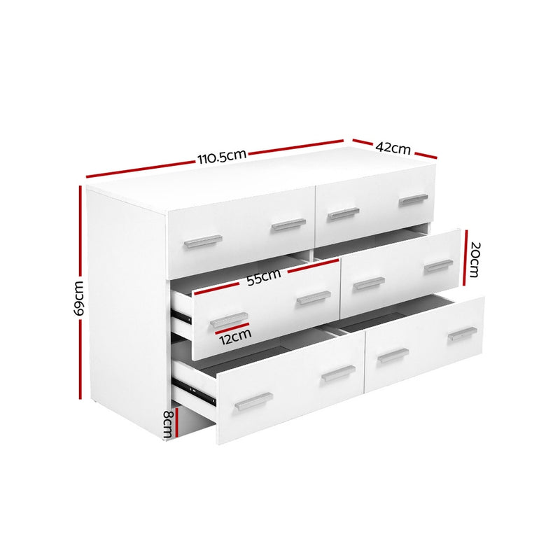 6 Chest of Drawers Cabinet Dresser Tallboy Lowboy Storage Bedroom White