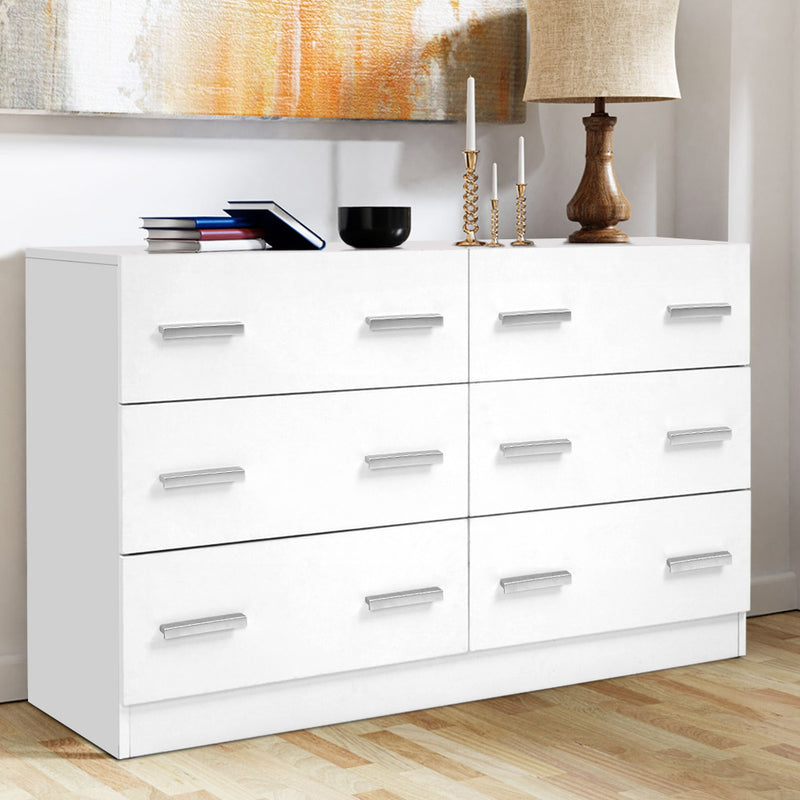 6 Chest of Drawers Cabinet Dresser Tallboy Lowboy Storage Bedroom White