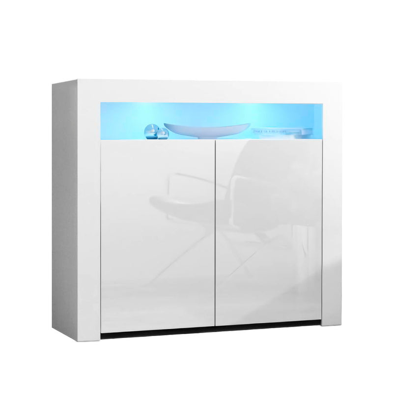 Buffet Sideboard Cabinet LED High Gloss Storage Cupboard 2 Doors White