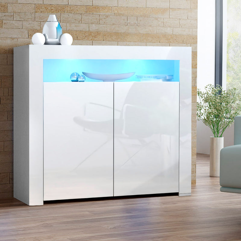 Buffet Sideboard Cabinet LED High Gloss Storage Cupboard 2 Doors White