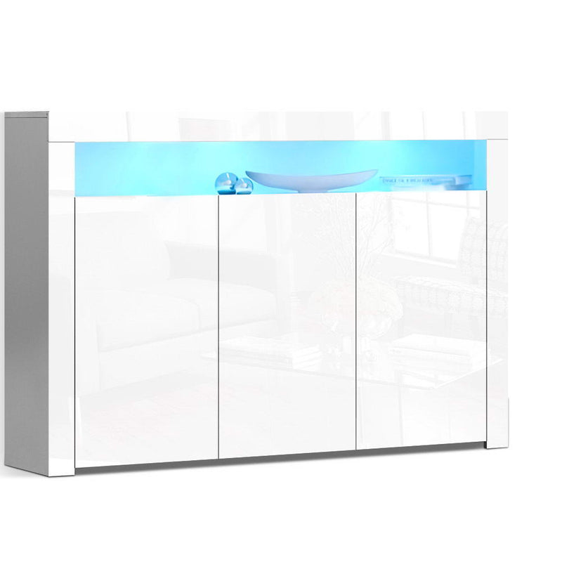 Buffet Sideboard Cabinet Storage LED High Gloss Cupboard 3 Doors White