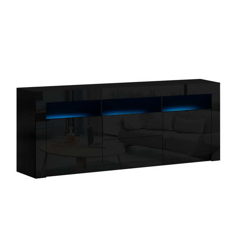 TV Cabinet Entertainment Unit Stand RGB LED Gloss Drawers 160cm Black