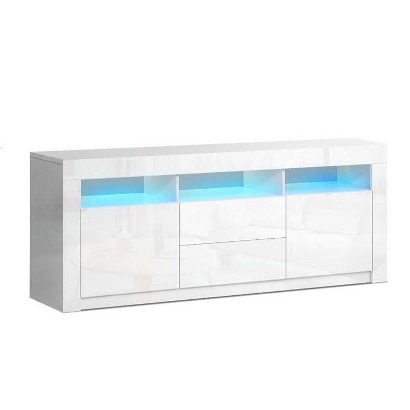 TV Cabinet Entertainment Unit Stand RGB LED Gloss Drawers 160cm White