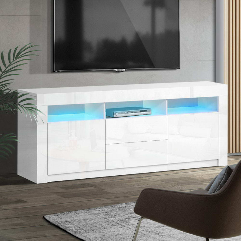 TV Cabinet Entertainment Unit Stand RGB LED Gloss Drawers 160cm White