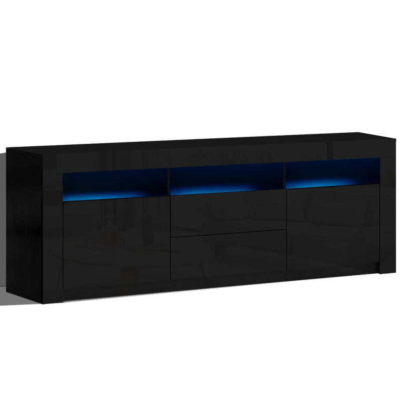 TV Cabinet Entertainment Unit Stand RGB LED High Gloss Furniture Storage Drawers Shelf 200cm Black