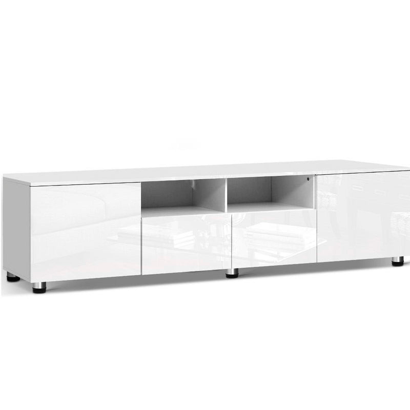 TV Cabinet Entertainment Unit Stand High Gloss Furniture 205cm White