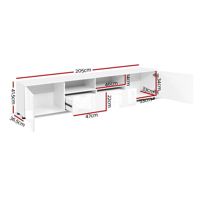 TV Cabinet Entertainment Unit Stand High Gloss Furniture 205cm White