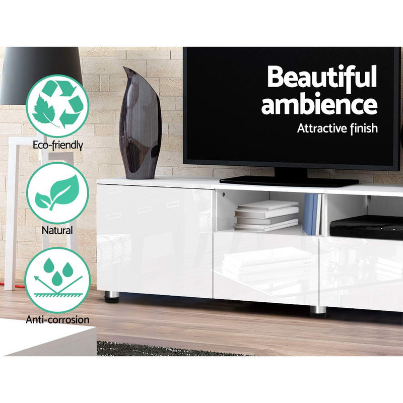 TV Cabinet Entertainment Unit Stand High Gloss Furniture 205cm White