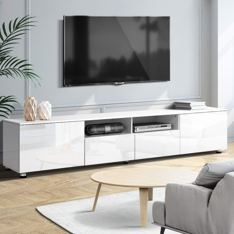 TV Cabinet Entertainment Unit Stand High Gloss Furniture 205cm White