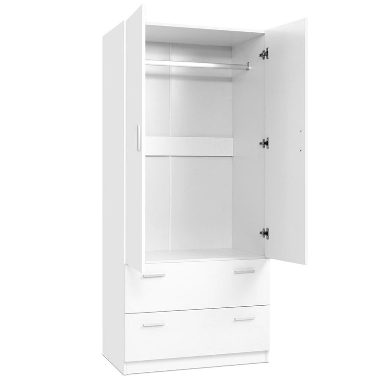 2 Doors Wardrobe Bedroom Closet Storage Cabinet Organiser Armoire 180cm White