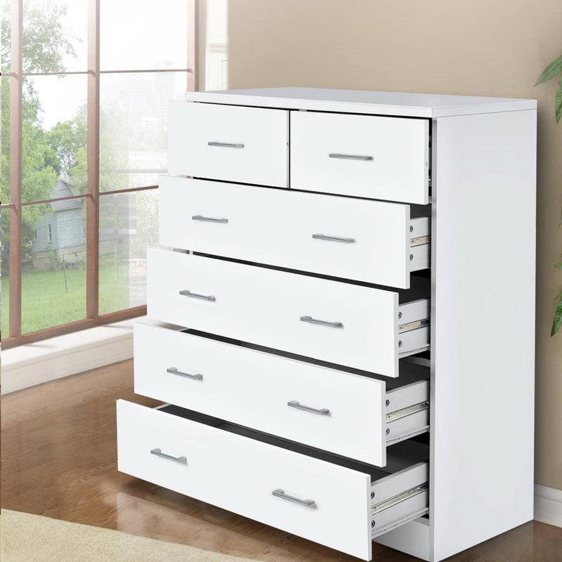 Tallboy Dresser Table 6 Chest of Drawers Cabinet Bedroom Storage White