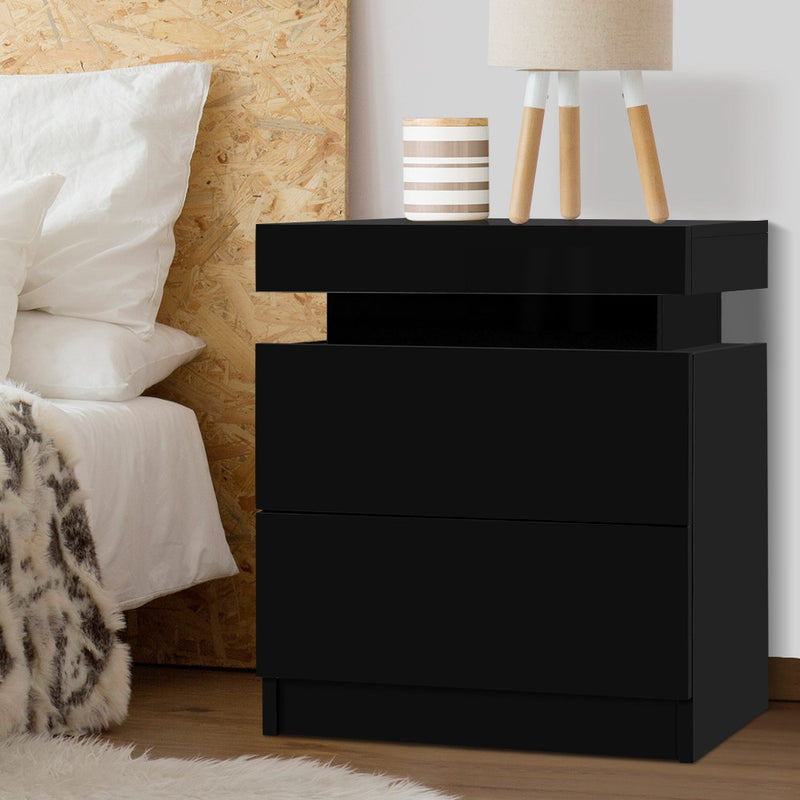 Bedside Tables 2 Drawers Side Table Storage Nightstand Black Bedroom Wood