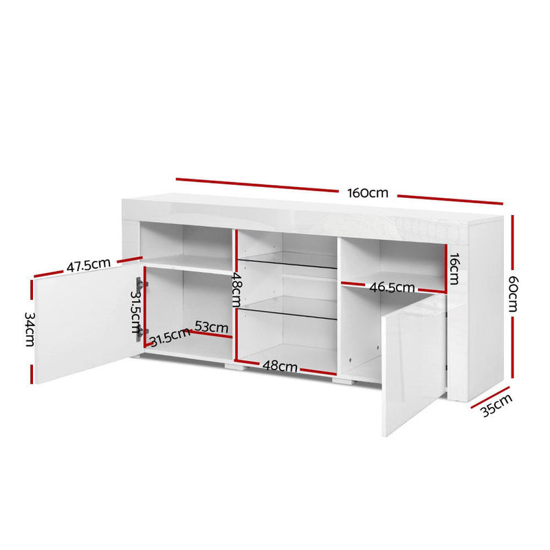 TV Cabinet Entertainment Unit Stand RGB LED Gloss Furniture 160cm White