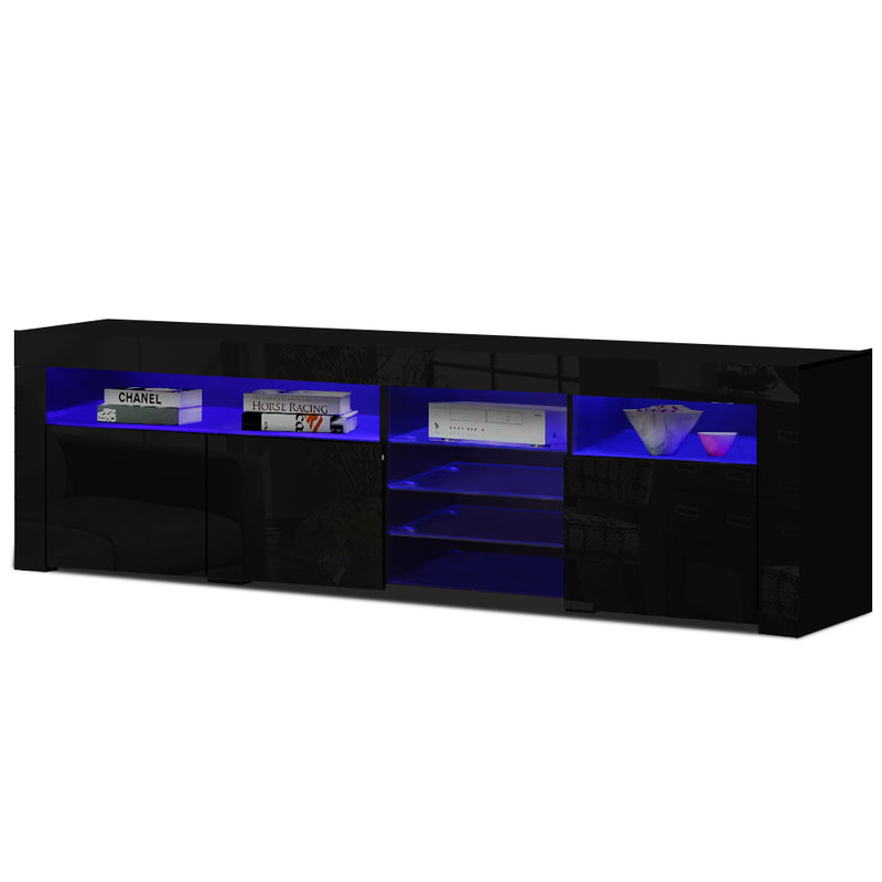 TV Cabinet Entertainment Unit Stand RGB LED Gloss 3 Doors 180cm Black