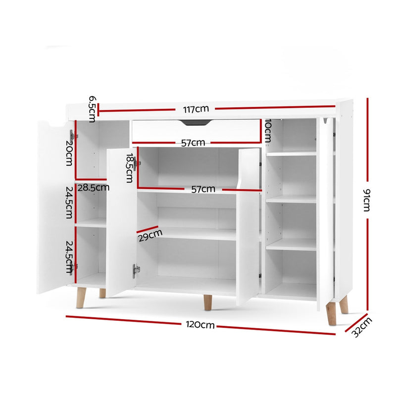 Shoe Cabinet Shoes Storage Rack 120cm Organiser White Drawer Cupboard