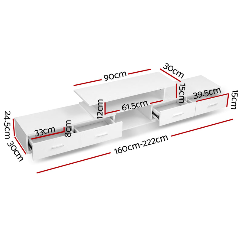 TV Cabinet Entertainment Unit Stand Wooden 160CM To 220CM Lowline Storage Drawers White