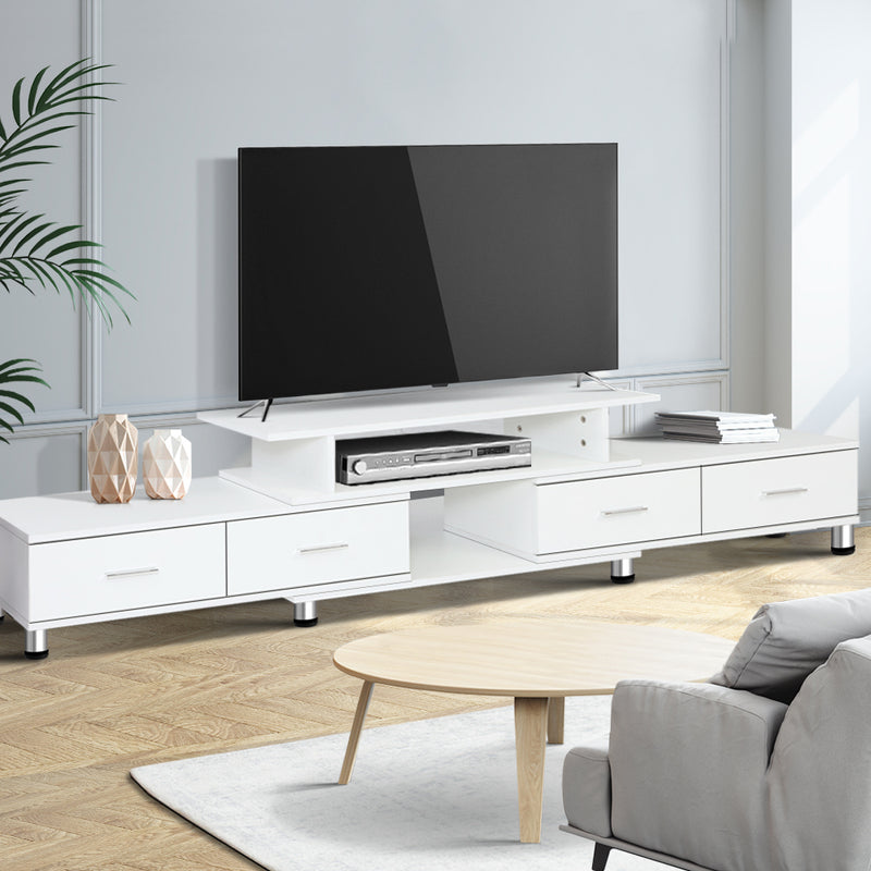 TV Cabinet Entertainment Unit Stand Wooden 160CM To 220CM Lowline Storage Drawers White