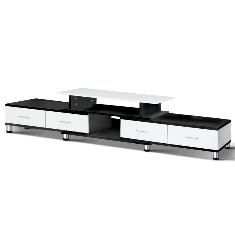 TV Cabinet Entertainment Unit Stand Wooden 160CM To 220CM Storage Drawers Black White