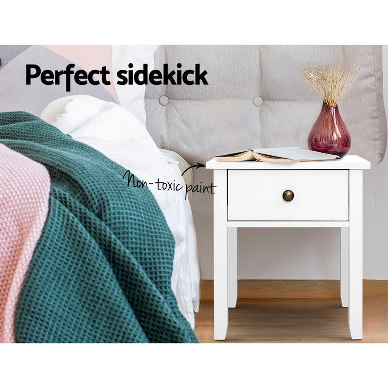 Bedside Tables Drawer Side Table Nightstand White Storage Cabinet White Lamp