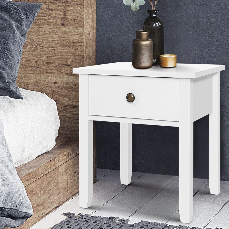 Bedside Tables Drawer Side Table Nightstand White Storage Cabinet White Lamp