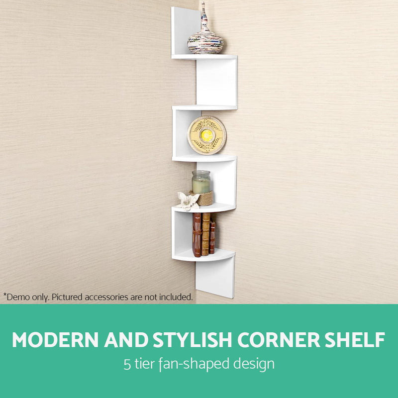 5 Tier Corner Wall Shelf - White