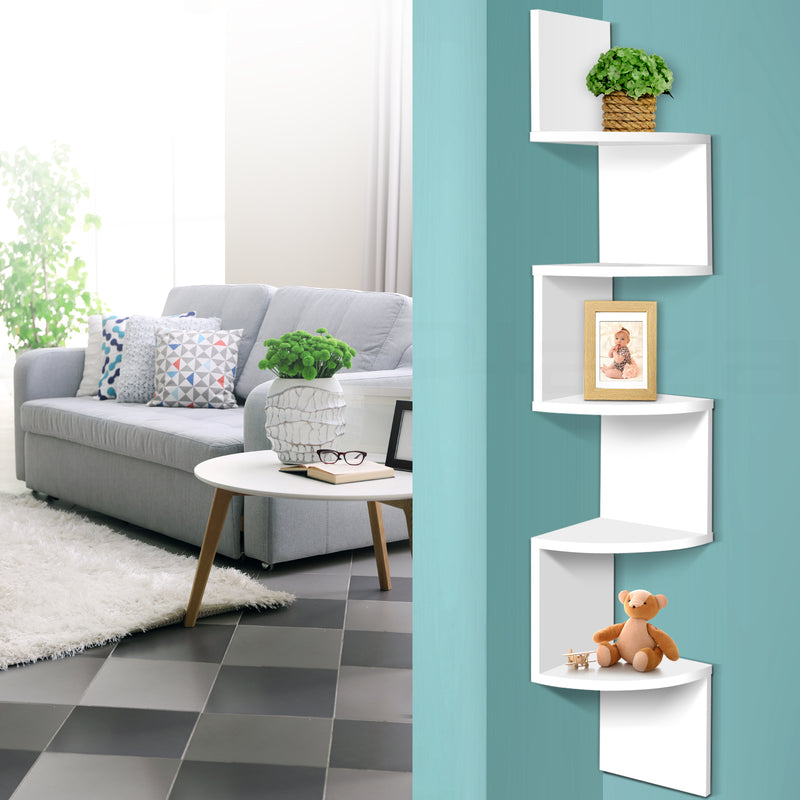 5 Tier Corner Wall Shelf - White