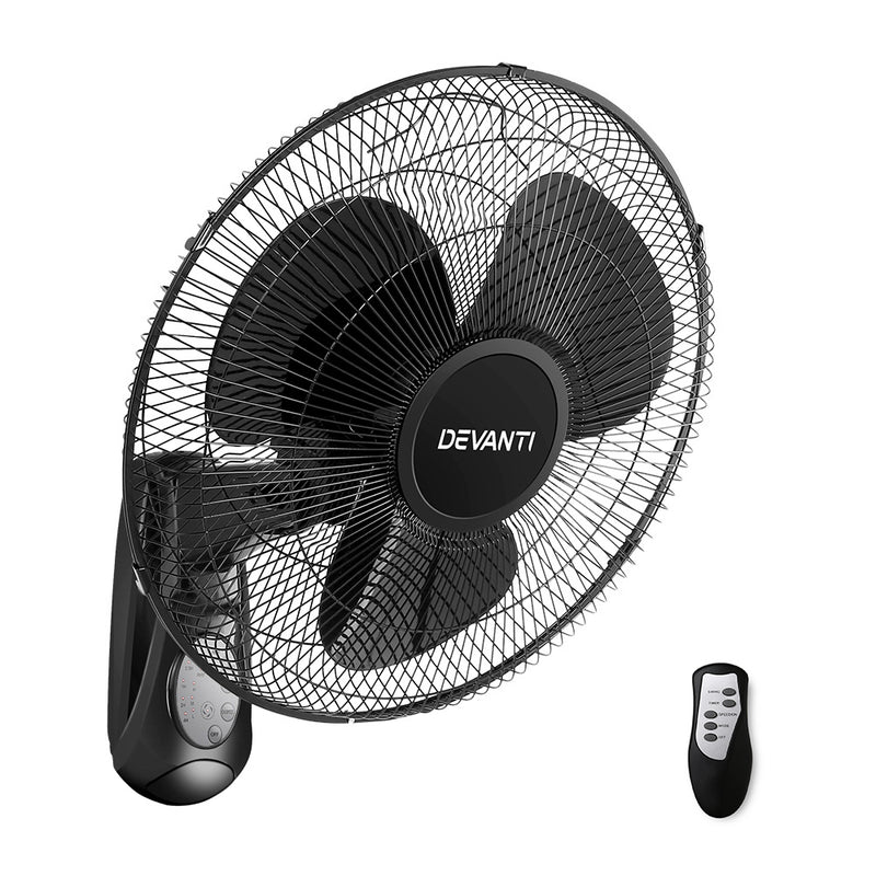 Devanti 40cm Wall Mounted Fan with Remote Control - Black