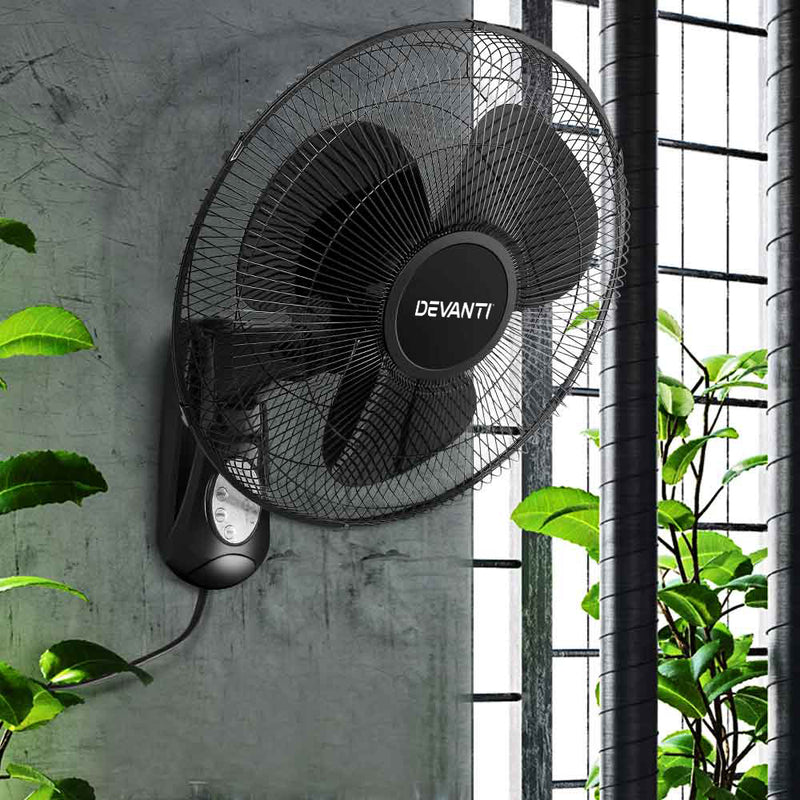 Devanti 40cm Wall Mounted Fan with Remote Control - Black