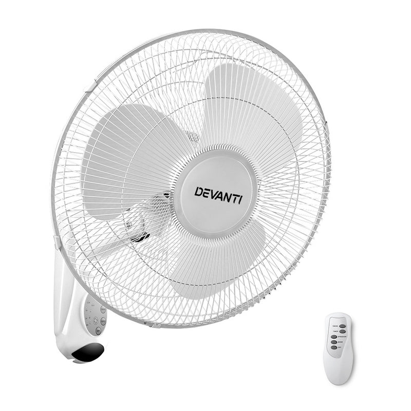 Devanti 40cm Wall Mounted Fan with Remote Control - White