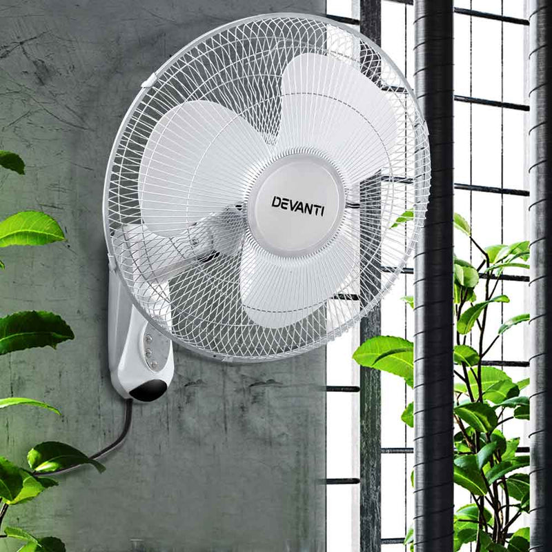 Devanti 40cm Wall Mounted Fan with Remote Control - White