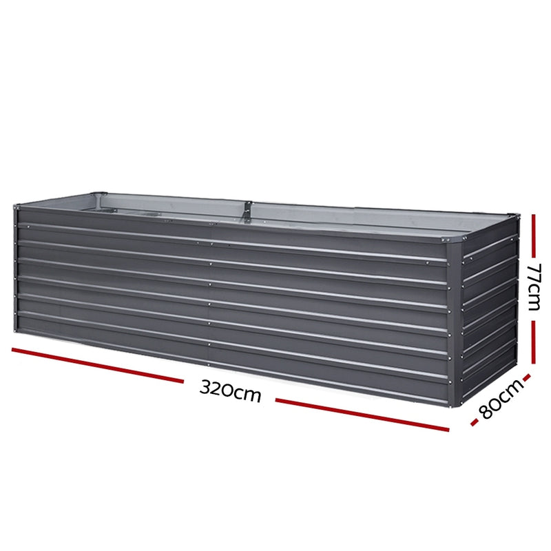 Garden Bed 320 x 80 x 77cm Galvanised Steel Raised Planter 2N1