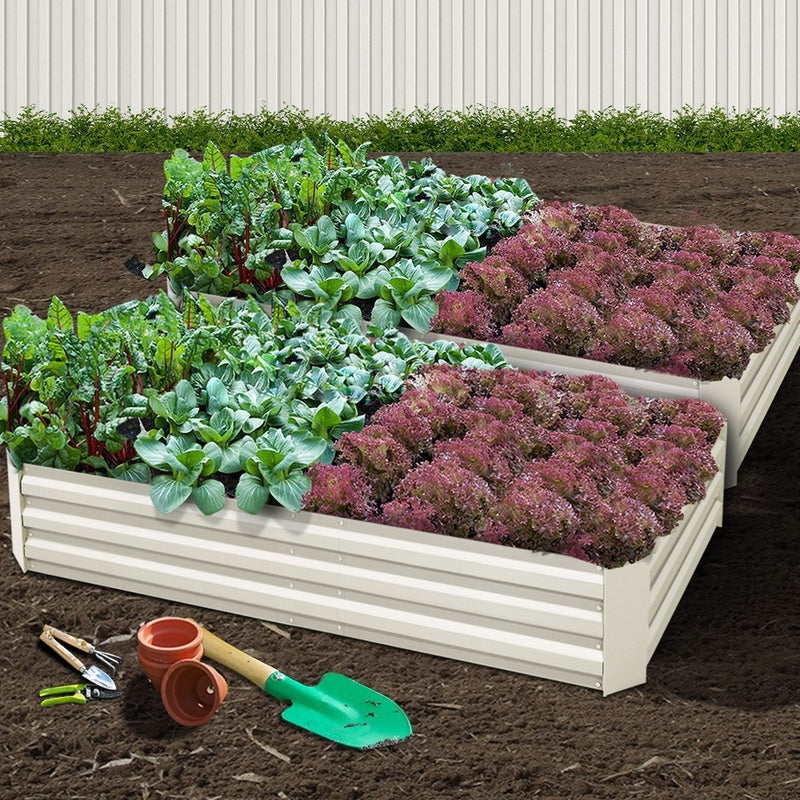 Garden Bed 2PCS 210X90X30cm  Galvanised Steel Raised Planter Cream