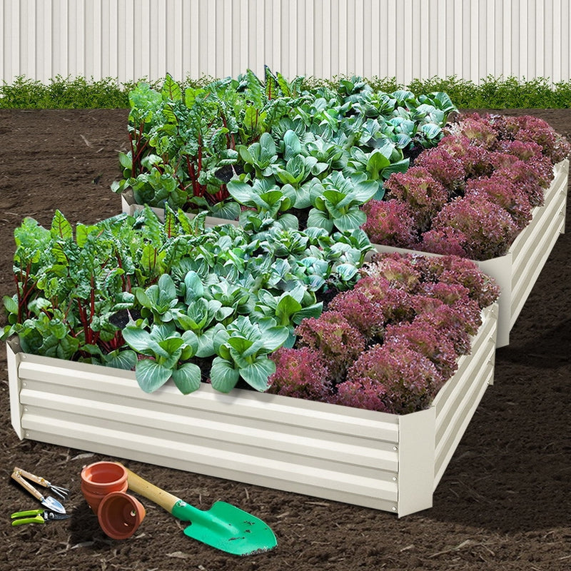 2x Galvanised Steel Raised Garden Bed Instant Planter Cream 150cmx90cm