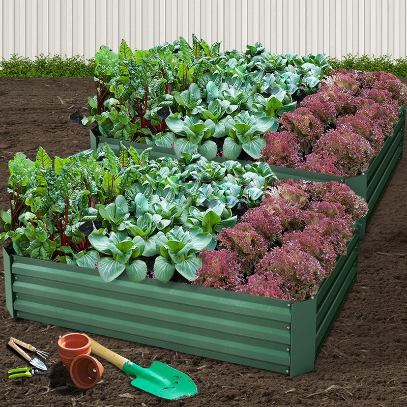 Garden Bed 150cm x 90cm 2x Galvanised Steel Raised Green Planter