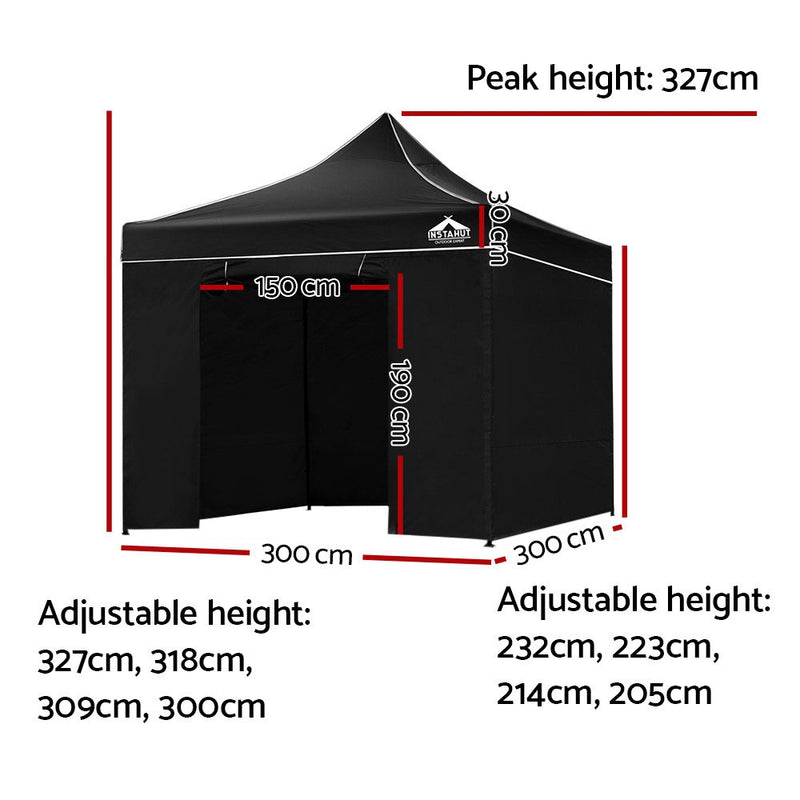 Gazebo Pop Up Marquee 3x3m Folding Wedding Tent Gazebos Shade Black