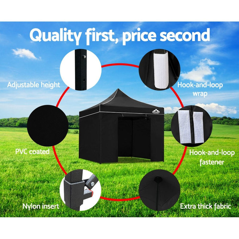 Gazebo Pop Up Marquee 3x3m Folding Wedding Tent Gazebos Shade Black