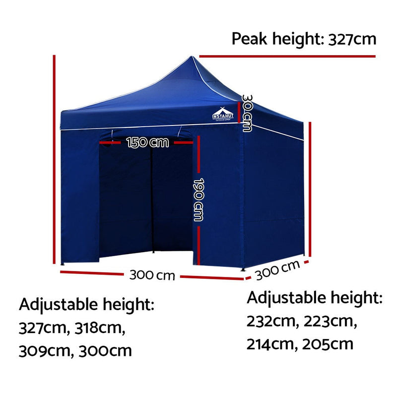 Gazebo Pop Up Marquee 3x3m Folding Wedding Tent Gazebos Shade Blue