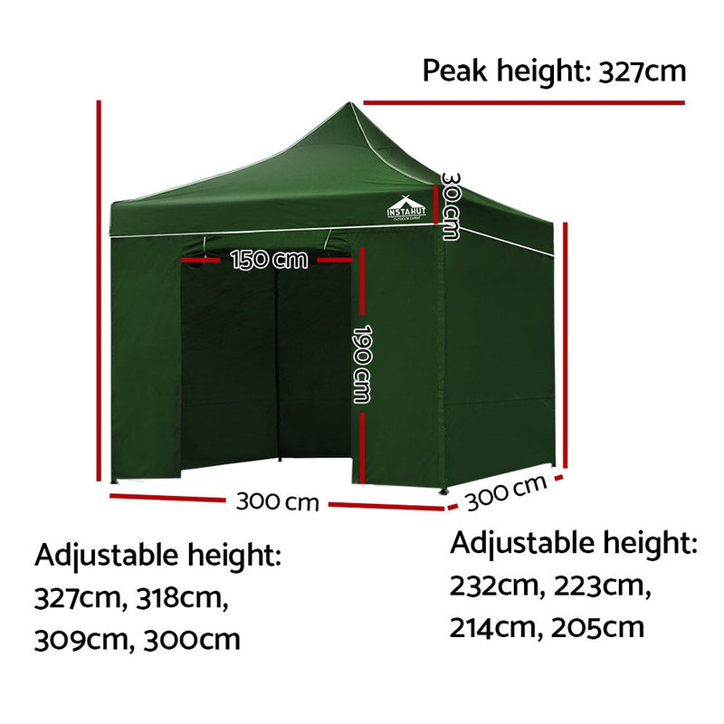 Gazebo Pop Up Marquee 3x3m Folding Wedding Tent Gazebos Shade Green