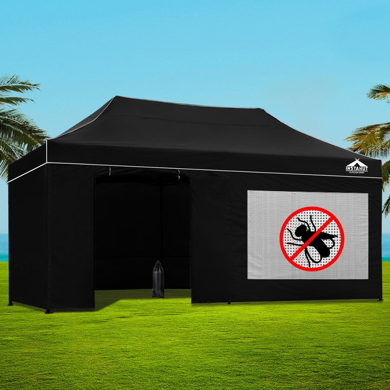 Gazebo Pop Up Marquee 3x6m Folding Wedding Tent Gazebos Shade Black