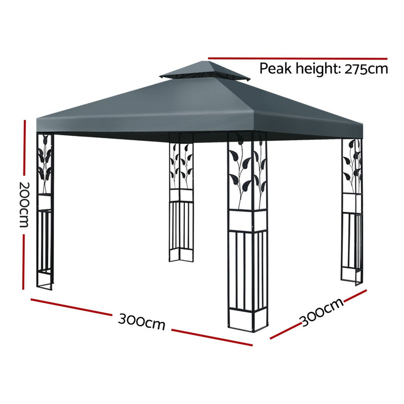 Gazebo 3x3m Party Marquee Outdoor Wedding Event Tent Iron Art Canopy Grey