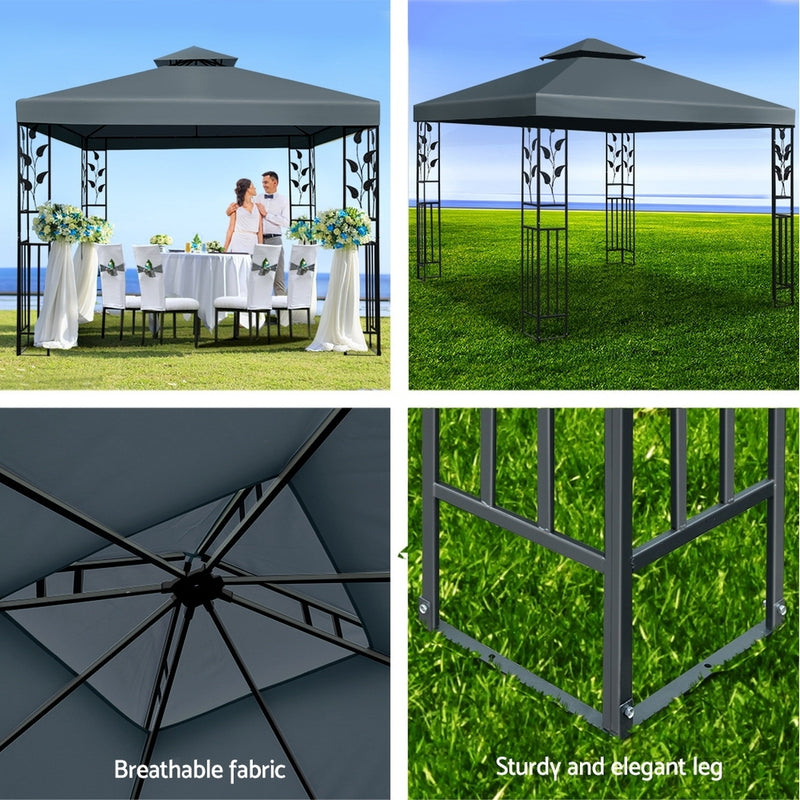 Gazebo 3x3m Party Marquee Outdoor Wedding Event Tent Iron Art Canopy Grey