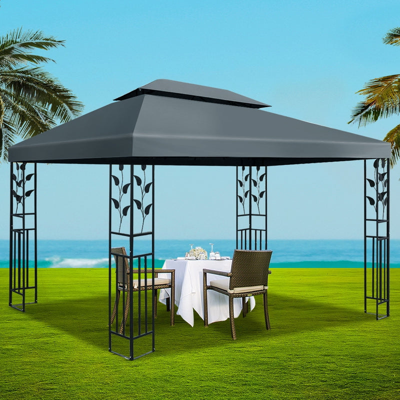 Gazebo 4x3m Party Marquee Outdoor Wedding Event Tent Iron Art Canopy Grey