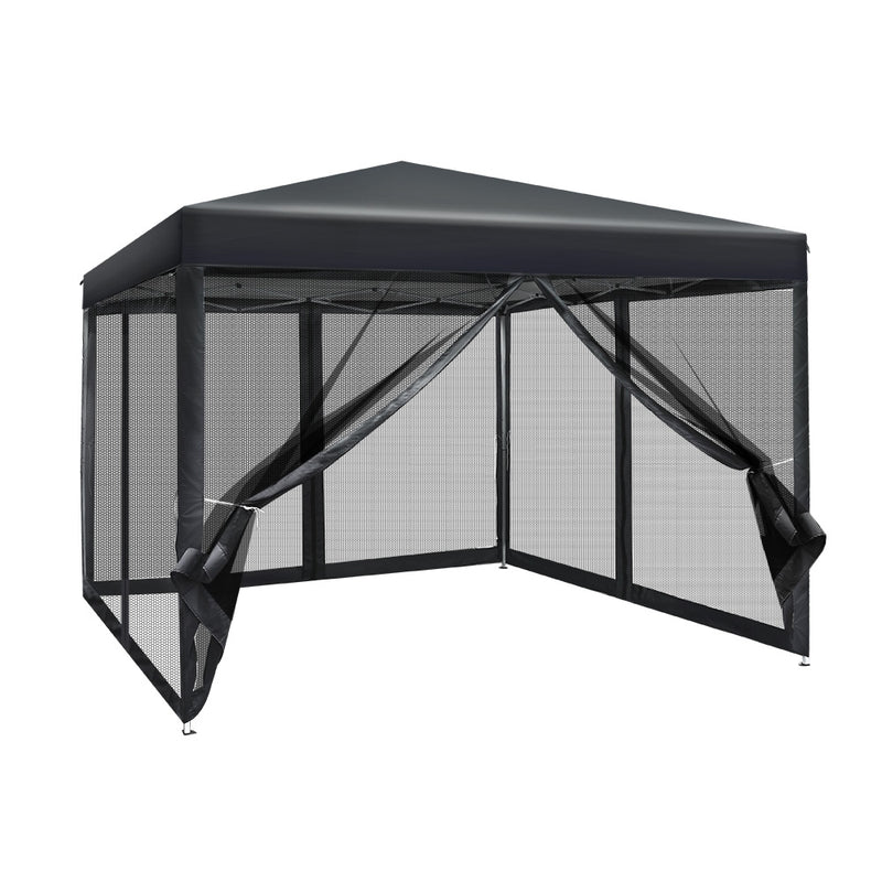 Gazebo Pop Up Marquee 3x3m Wedding Mesh Side Wall Outdoor Gazebos Black