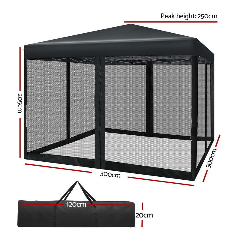 Gazebo Pop Up Marquee 3x3m Wedding Mesh Side Wall Outdoor Gazebos Black