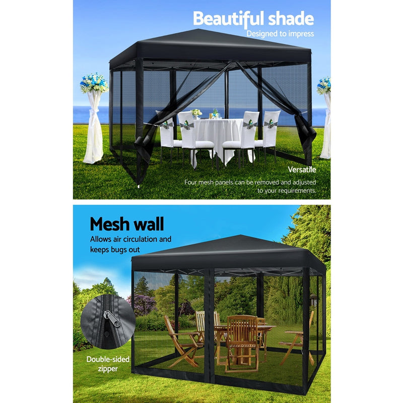 Gazebo Pop Up Marquee 3x3m Wedding Mesh Side Wall Outdoor Gazebos Black